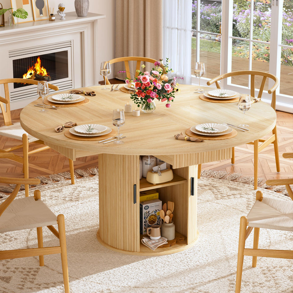 47.2" Round Wood Dining Table with 4 Drawers P29096