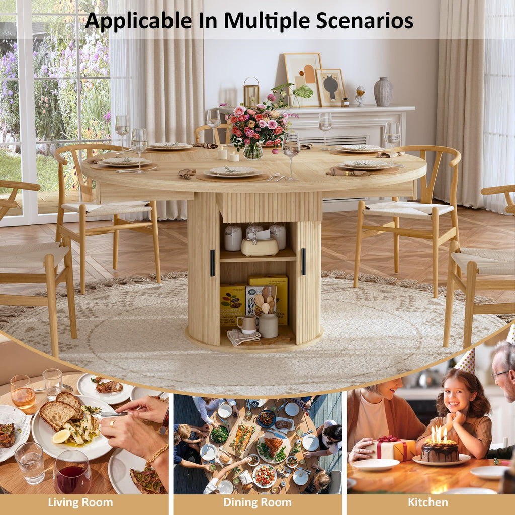 47.2" Round Wood Dining Table with 4 Drawers P29096