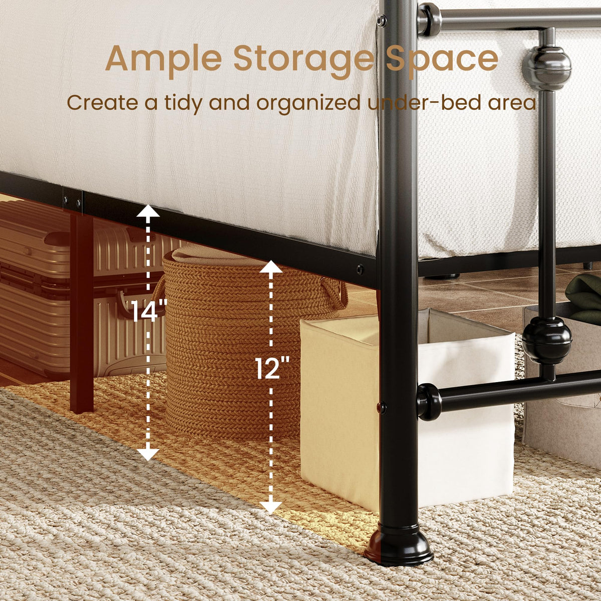 Queen Metal Bed Frame with Victorian Headboard and Footboard Black U274808